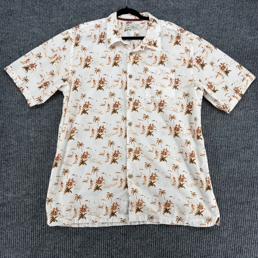 Honolua Hawaiian Shirt Mens XXL HULA GIRLS Island White Aloha Button Up Cotton